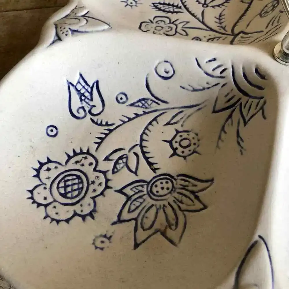 California Pottery Vintage White & Blue Floral Divided Serving Tray - Ceramic